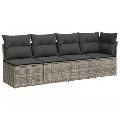 vidaXL 7-tlg. Garten-Sofagarnitur mit Kissen Grau Poly Rattan