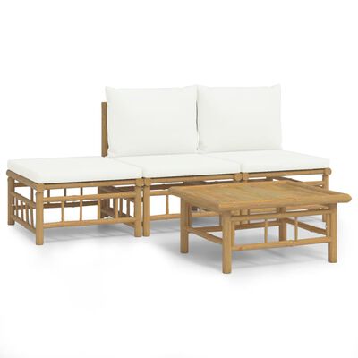 vidaXL 4-tlg. Garten-Lounge-Set mit Cremeweißen Kissen Bambus