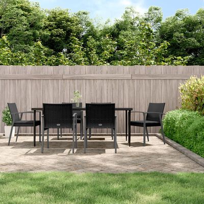 vidaXL 7-tlg. Garten-Essgruppe mit Kissen Poly Rattan und Stahl