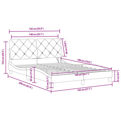 vidaXL Bettgestell mit LED-Leuchten Schwarz 140x190 cm Samt