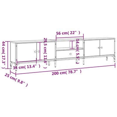 vidaXL TV-Schrank mit Schublade Braun Eiche 200x25x44 cm Holzwerkstoff