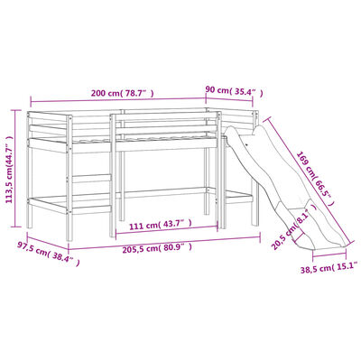 vidaXL Kinderhochbett mit Tunnel Rosa 90x200 cm Massivholz Kiefer