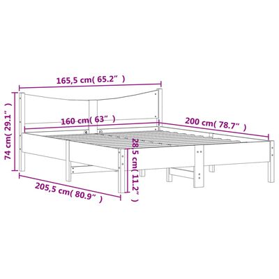 vidaXL Massivholzbett ohne Matratze Weiß 160x200 Kiefernholz