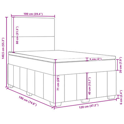 vidaXL Boxspringbett mit Matratze Dunkelbraun 120x190 cm Stoff