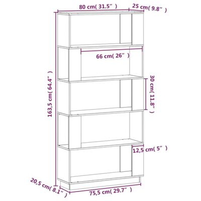 vidaXL Bücherregal/Raumteiler Honigbraun 80x25x163,5 cm Massivholz