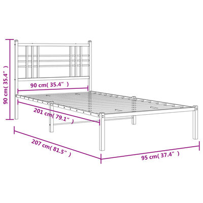 vidaXL Bettgestell mit Kopfteil Metall Weiß 90x200 cm