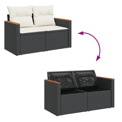 vidaXL 11-tlg. Garten-Sofagarnitur mit Kissen Schwarz Poly Rattan