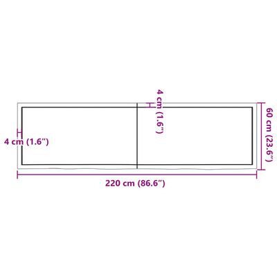 vidaXL Wandregal 220x60x(2-6) cm Massivholz Eiche Unbehandelt