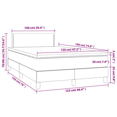 vidaXL Boxspringbett mit Matratze & LED Creme 120x190 cm Stoff