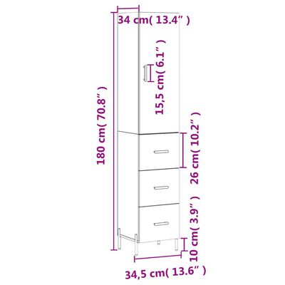 vidaXL Highboard Sonoma-Eiche 34,5x34x180 cm Holzwerkstoff