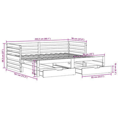 vidaXL Tagesbett mit Schubladen Weiß 90x200 cm Kiefernholz