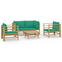 vidaXL 5-tlg. Garten-Lounge-Set mit Grünen Kissen Bambus