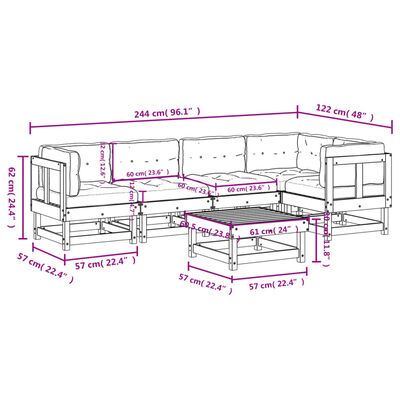 vidaXL 6-tlg. Garten-Lounge-Set mit Kissen Weiß Massivholz