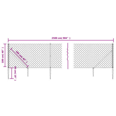 vidaXL Maschendrahtzaun mit Bodenhülsen Grün 1x25 m