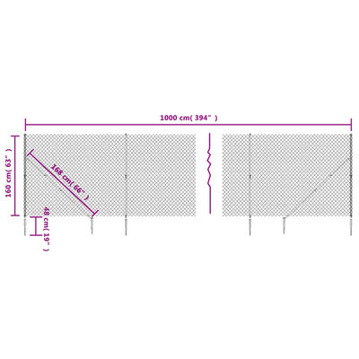 vidaXL Maschendrahtzaun mit Bodenhülsen Grün 1,6x10 m