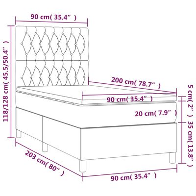 vidaXL Boxspringbett mit Matratze Hellgrau 90x200 cm Samt