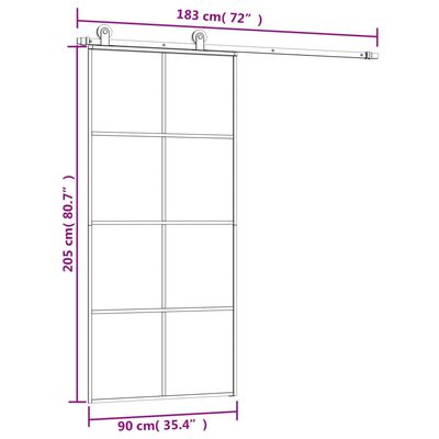 vidaXL Schiebetür mit Beschlag 90x205 cm ESG-Glas & Aluminium