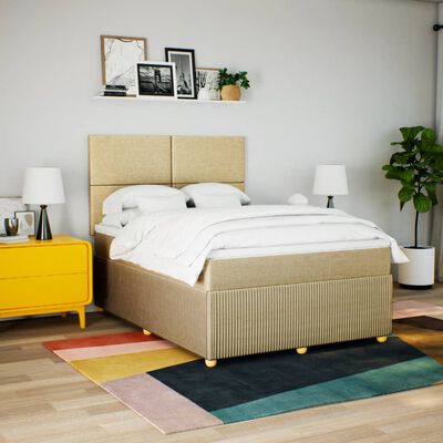 vidaXL Boxspringbett mit Matratze Creme 140x190 cm Stoff