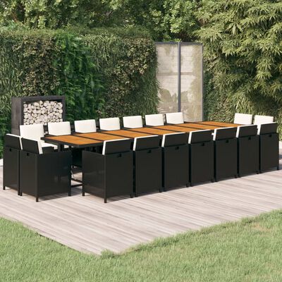 vidaXL 19-tlg. Garten-Essgruppe mit Kissen Schwarz Poly Rattan