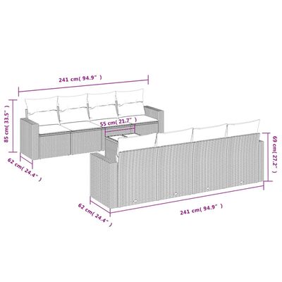 vidaXL 9-tlg. Garten-Sofagarnitur mit Kissen Schwarz Poly Rattan