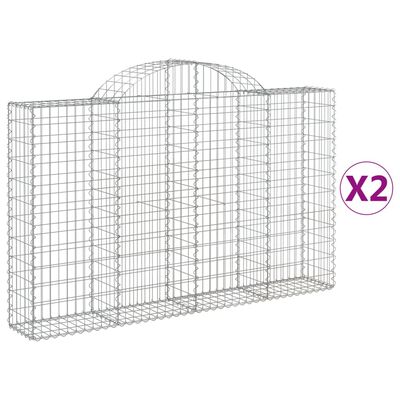 vidaXL Gabionen mit Hochbogen 2 Stk. 200x30x120/140cm Verzinktes Eisen