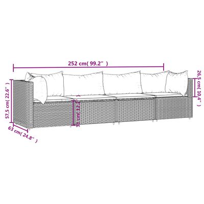 vidaXL 4-tlg. Garten-Lounge-Set mit Kissen Braun Poly Rattan