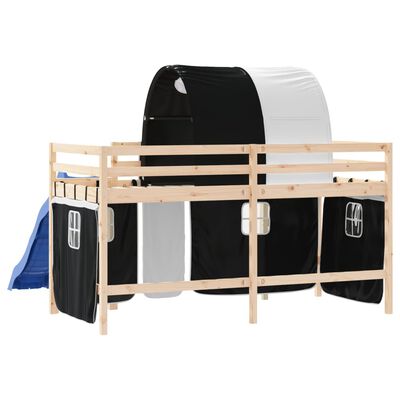 vidaXL Kinderhochbett mit Tunnel Weiß & Schwarz 90x200 cm Kiefernholz