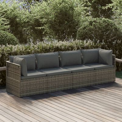 vidaXL 4-tlg. Garten-Lounge-Set mit Kissen Grau Poly Rattan