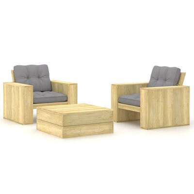 vidaXL 3-tlg. Garten-Lounge-Set mit Kissen Kiefernholz Imprägniert