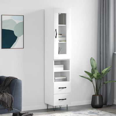 vidaXL Highboard Hochglanz-Weiß 34,5x34x180 cm Holzwerkstoff