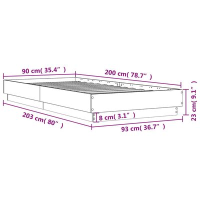 vidaXL Bettgestell mit LED Braun Eiche-Optik 90x200 cm