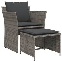 vidaXL Gartenstuhl mit Fußhocker Grau Poly Rattan