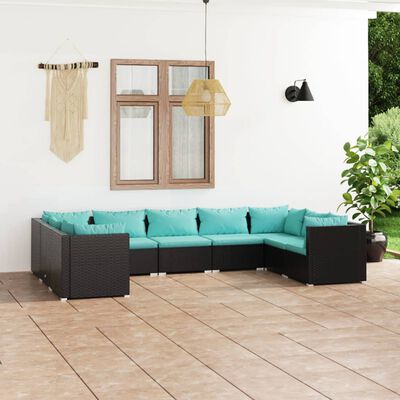 vidaXL 9-tlg. Garten-Lounge-Set mit Kissen Poly Rattan Schwarz