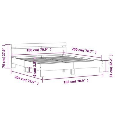 vidaXL Bettgestell mit Kopfteil und LED-Beleuchtung Grau Sonoma