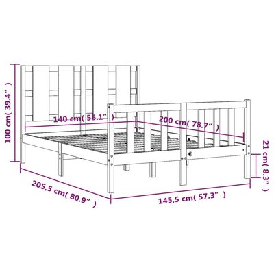 vidaXL Massivholzbett mit Kopfteil Weiß 140x200 cm