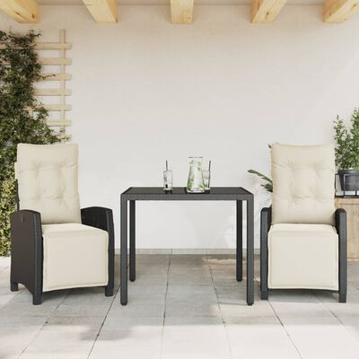 vidaXL 3-tlg. Garten-Essgruppe mit Kissen Schwarz Poly Rattan