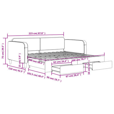 vidaXL Tagesbett Ausziehbar mit Schubladen Hellgrau 100x200 cm Stoff