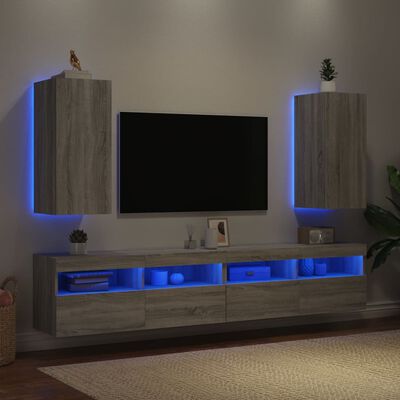 vidaXL TV-Wandschränke mit LED-Leuchten 2Stk. Grau Sonoma 30,5x35x70cm