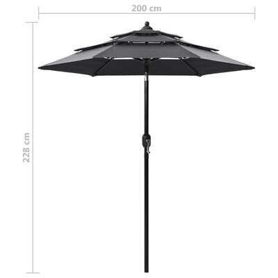 vidaXL Sonnenschirm mit Aluminium-Mast 3-lagig Anthrazit 2 m