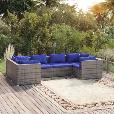 vidaXL 6-tlg. Garten-Lounge-Set mit Kissen Poly Rattan Grau