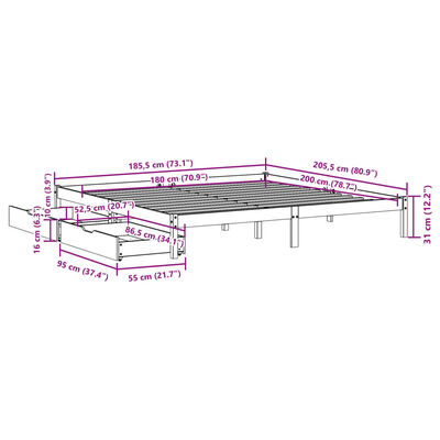 vidaXL Massivholzbett ohne Matratze Weiß 180x200 cm Kiefernholz