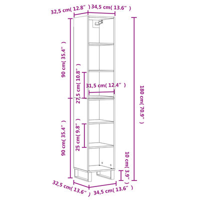 vidaXL Highboard Betongrau 34,5x32,5x180 cm Holzwerkstoff