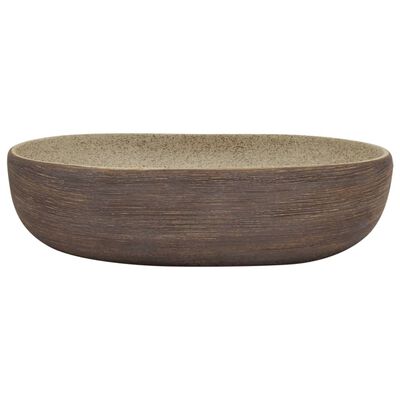 vidaXL Aufsatzwaschbecken Sandfarben Braun Oval 59x40x14 cm Keramik