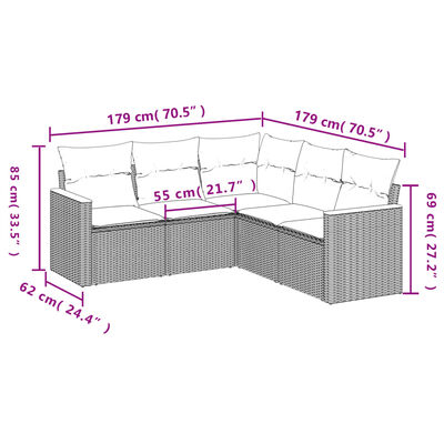 vidaXL 5-tlg. Garten-Sofagarnitur mit Kissen Beige Poly Rattan