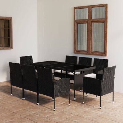 vidaXL 9-tlg. Garten-Essgruppe Poly Rattan Schwarz