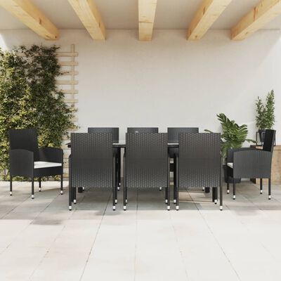 vidaXL 9-tlg. Garten-Essgruppe Schwarz Poly Rattan und Stahl