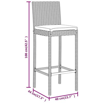 vidaXL 9-tlg. Gartenbar-Set mit Kissen Schwarz Poly Rattan