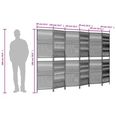 vidaXL Paravent 6-tlg. Grau Poly Rattan