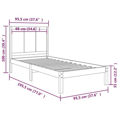 vidaXL Massivholzbett Schwarz Kiefer 90x190 cm