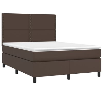 vidaXL Boxspringbett mit Matratze & LED Braun 140x200 cm Kunstleder